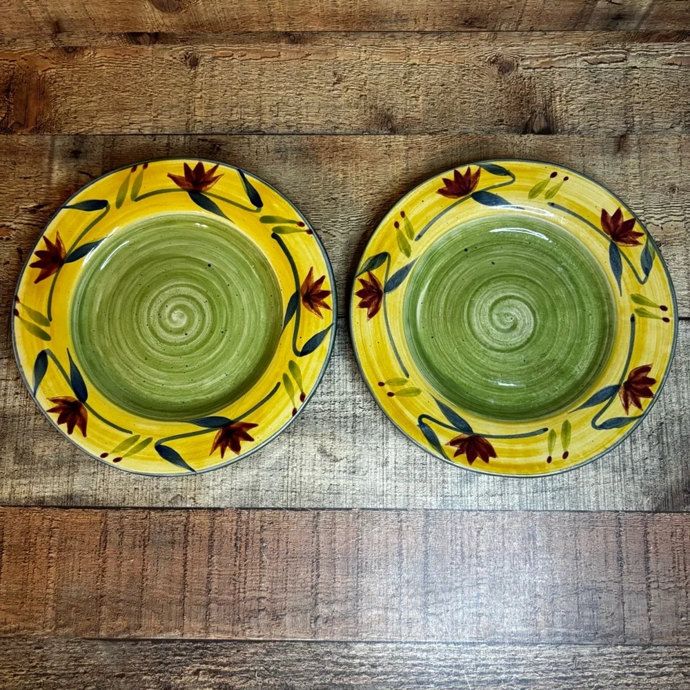 2- Pier 1 One Elizabeth Hand Painted Floral Stoneware Salad Plates 8”